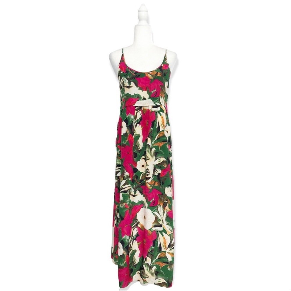 Aritzia Wilfred Bisous Silk Midi Dress Tropical Floral Small